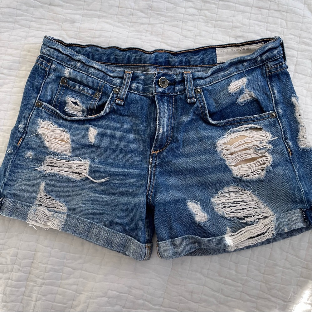 Rag and Bone Distressed Blue Denim Shorts 3.5” inseam